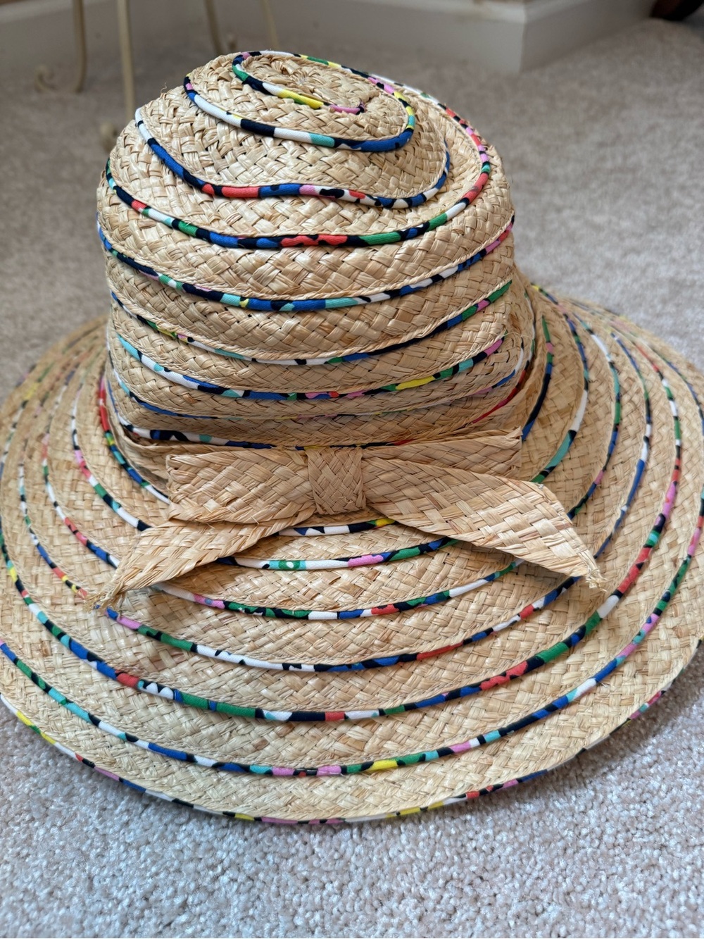 Kate Spade wide Brim Straw Sun Hat with Colorful Trim and bow
